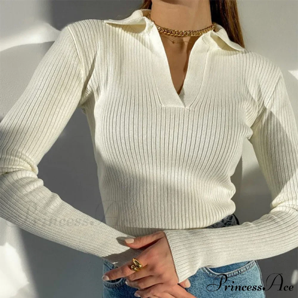 Casual Knitted V Neck Long Sleeve Slim Fit Sweater - Image 4