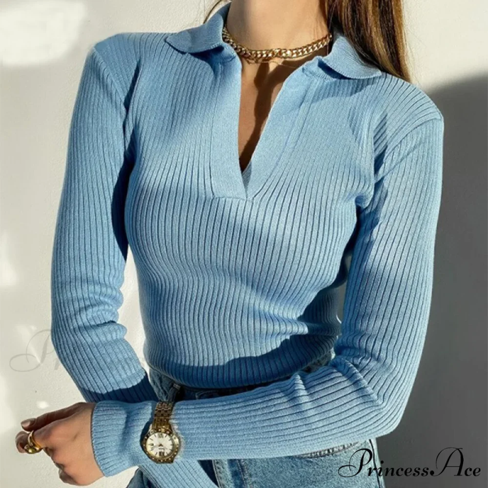 Casual Knitted V Neck Long Sleeve Slim Fit Sweater - Image 7
