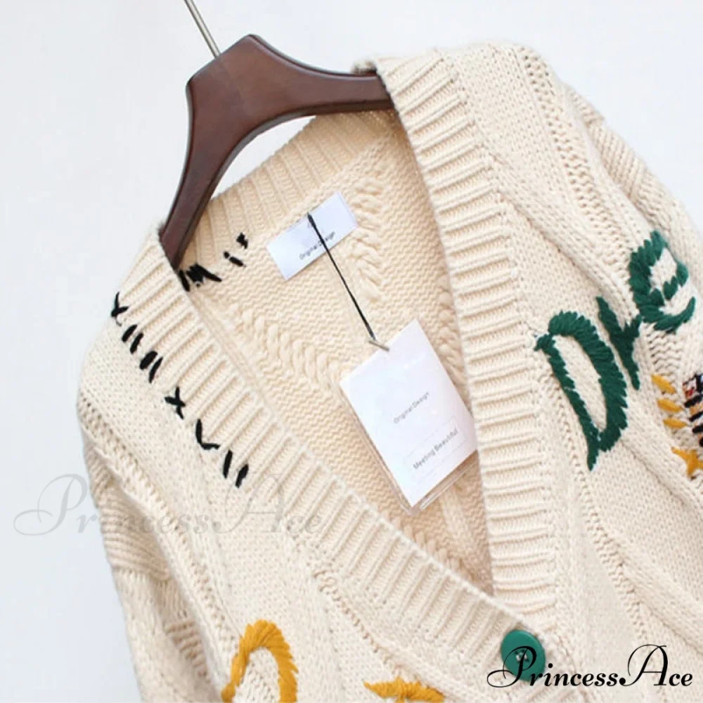 Jacket Loose Pocket Embroidery Fashion Knit Cardigan - Image 5