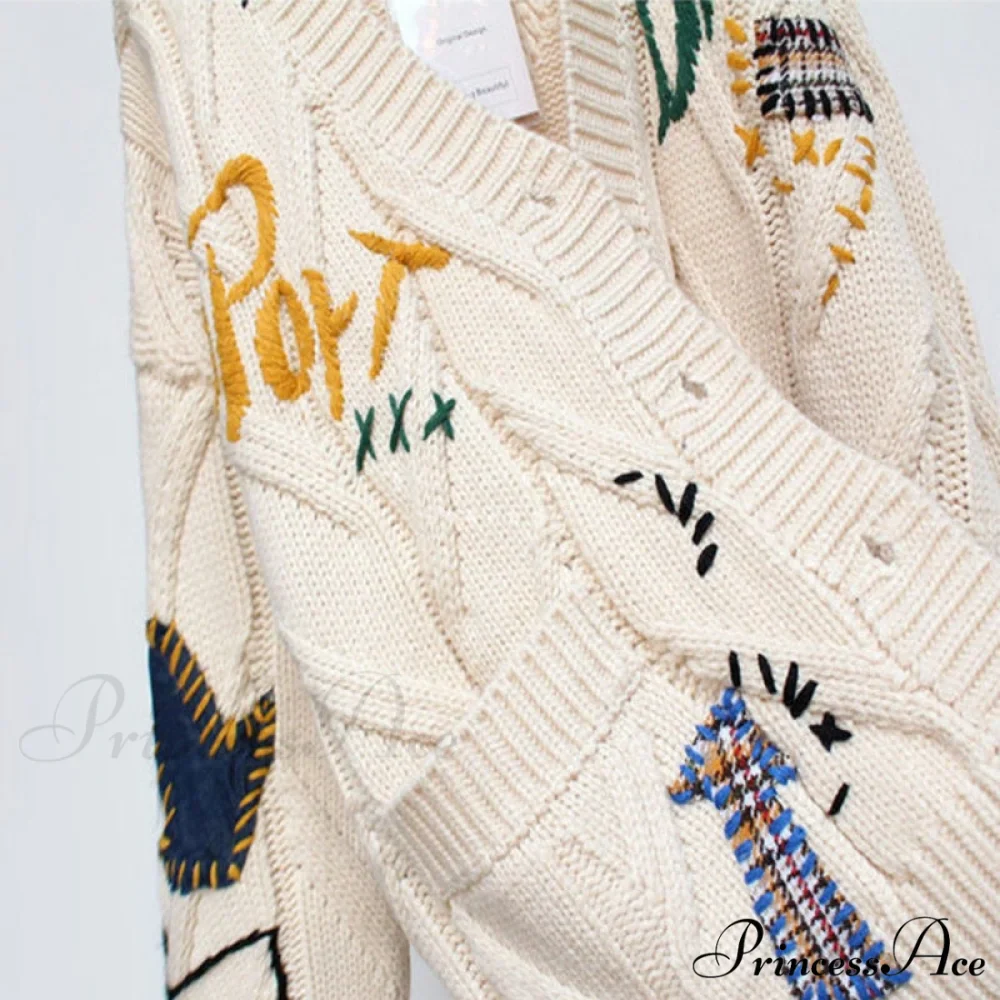 Jacket Loose Pocket Embroidery Fashion Knit Cardigan - Image 6
