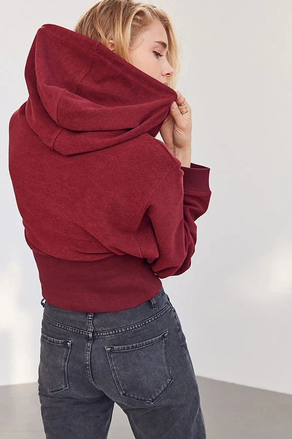 Cropped Hooded Waist Cinched Crop Top Slouchy Loose Hoodie - Image 3