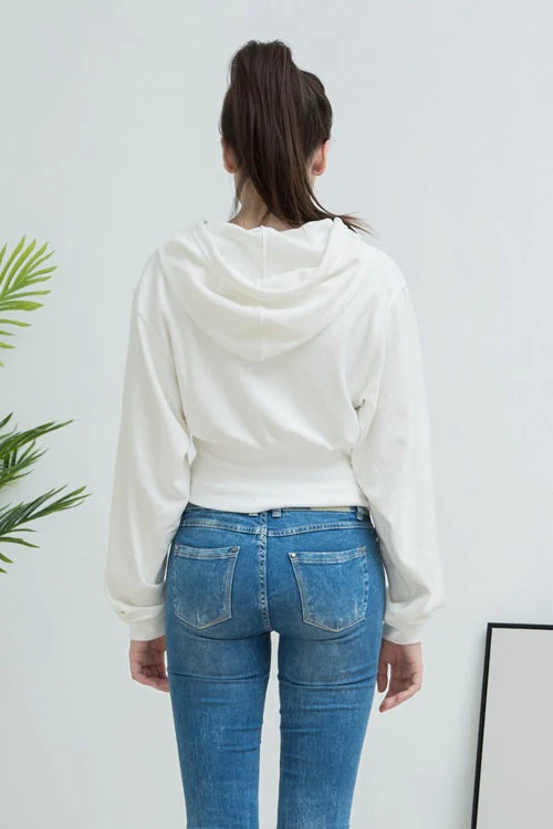 Cropped Hooded Waist Cinched Crop Top Slouchy Loose Hoodie - Image 7