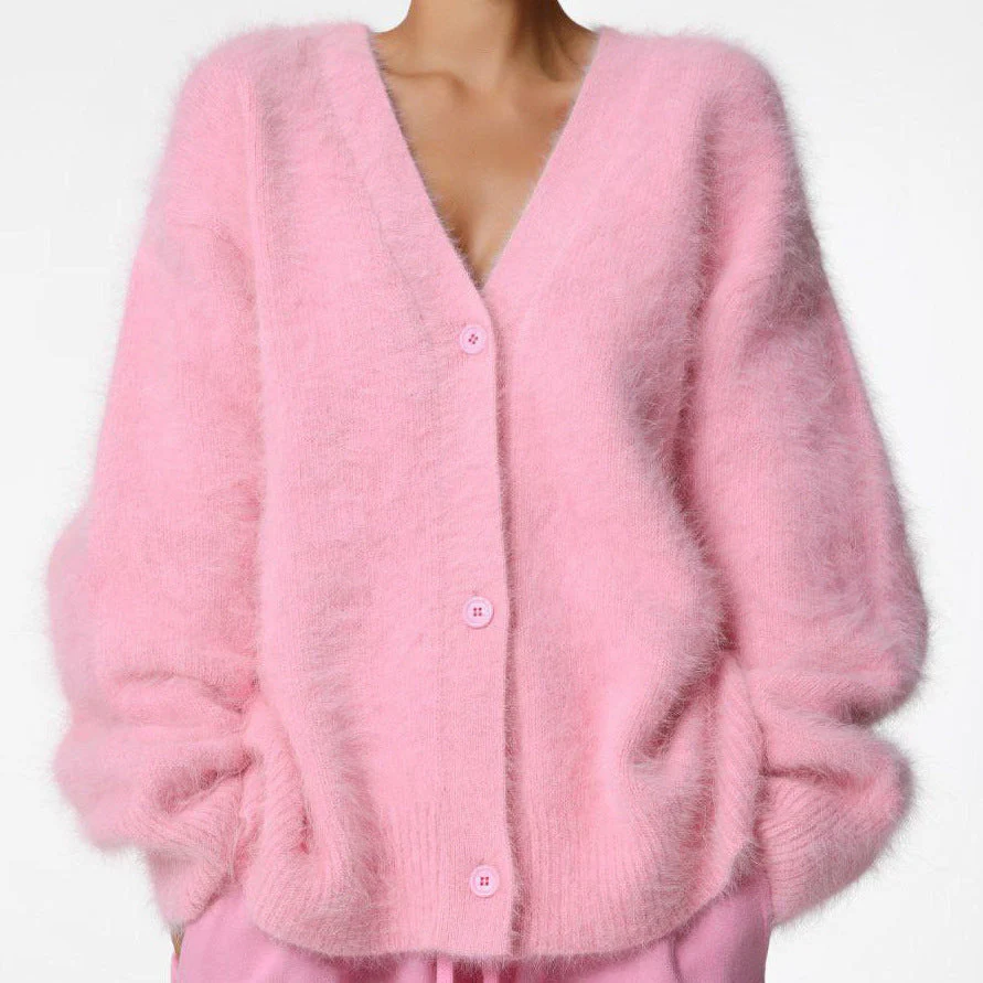 V-Neck Mink Wool Knit Cardigan - Image 4